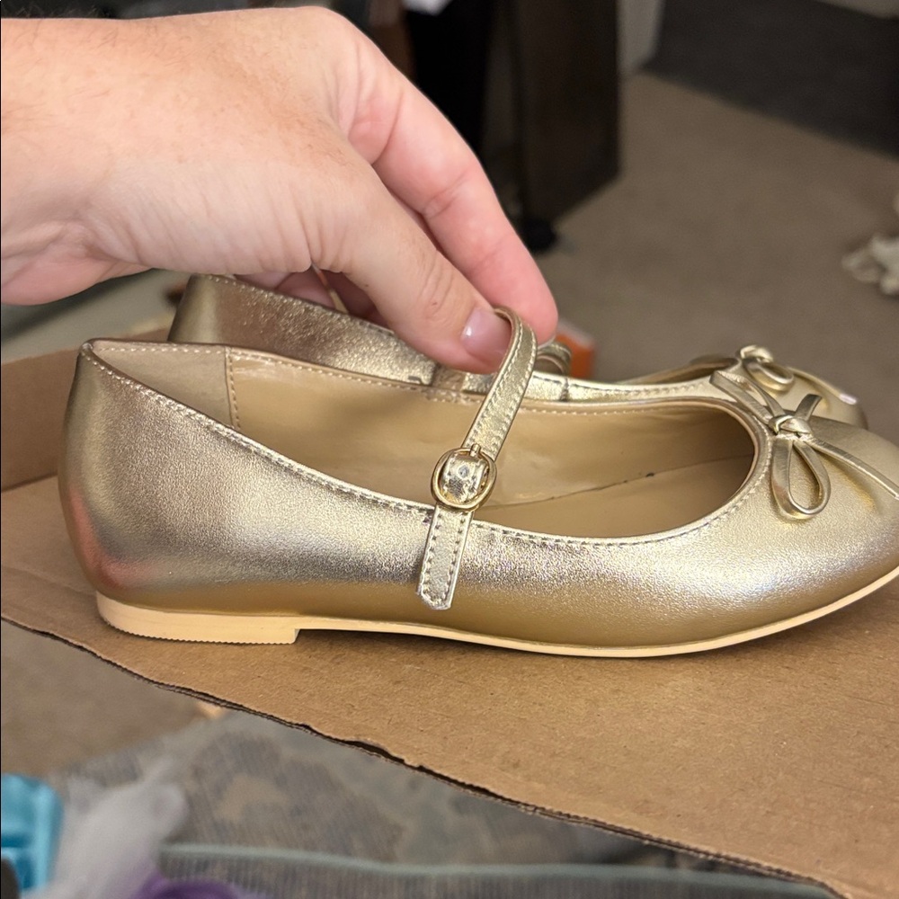 Janie and Jack Gold Kids Ballet Flats - Picture 2 of 3